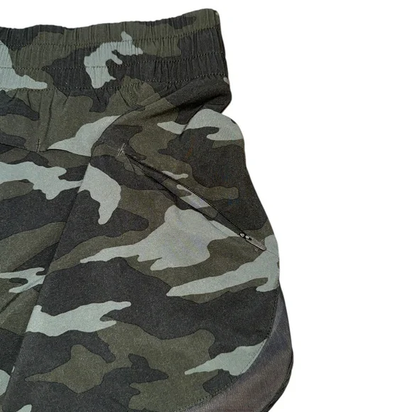 Athleta Printed Mesh Racer Run Shorts | Green camo - Picture 7 of 7